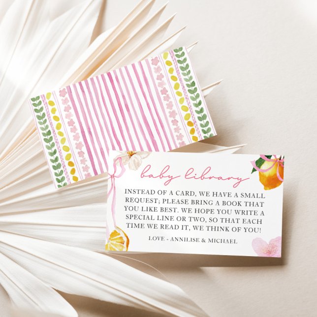 Lemon & Bows Girls Books for Baby Library Enclosure Card (Pink Bows & Lemon Girls Books for Baby Library Enclosure Card)