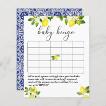 Lemon branch and blue mosaic baby shower bingo gam