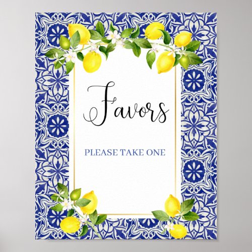 Lemon branch and blue mosaic baby shower Poster