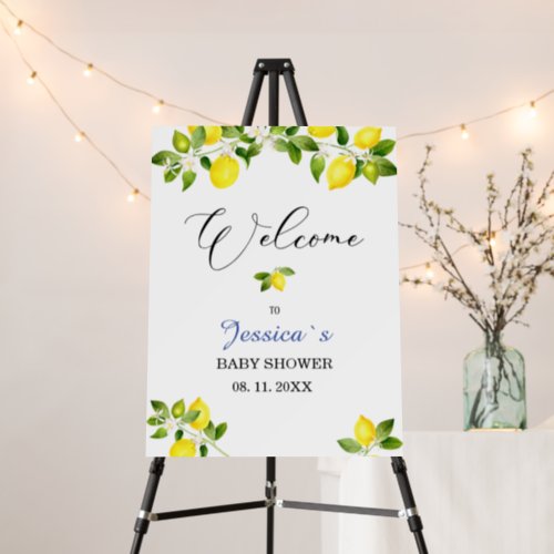 Lemon branch and blue mosaic baby shower welcome F Foam Board