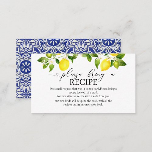 lemon branch and blue mosaic bridal shower enclosure card