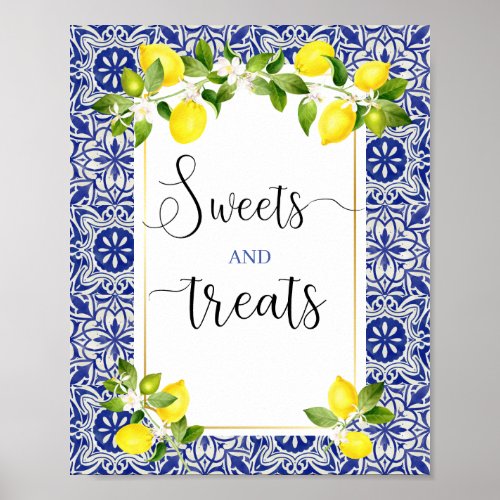 Lemon Branch and blue mosaic sweets trats Poster
