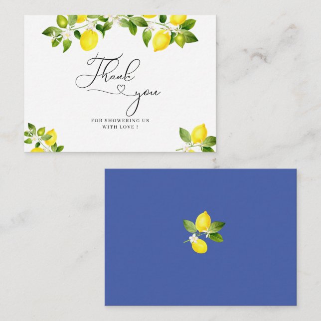 Lemon branch and blue mosaic thank you note card (Front/Back)