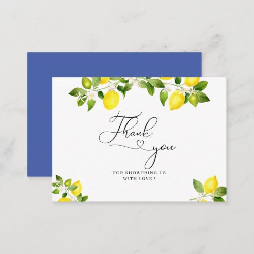 Lemon branch and blue mosaic thank you note card