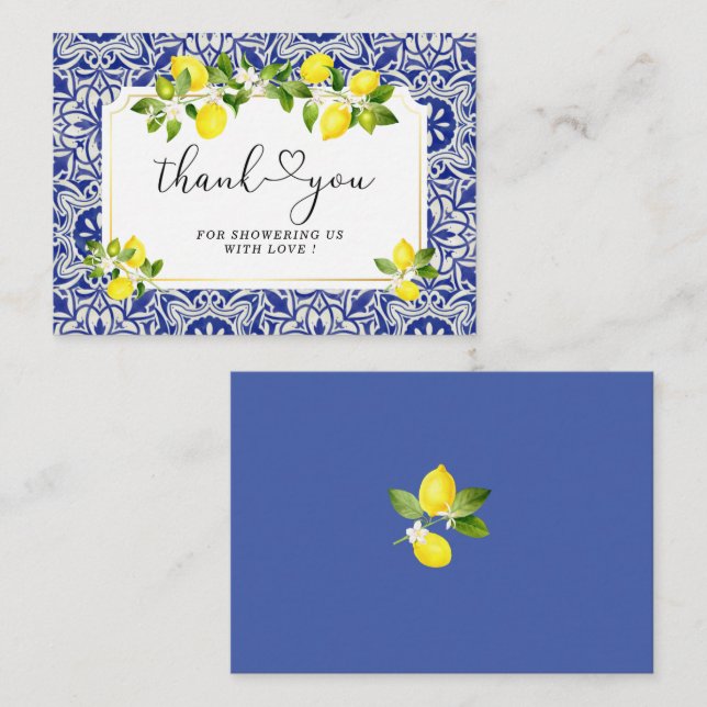 Lemon branch and blue mosaic thank you note card (Front/Back)