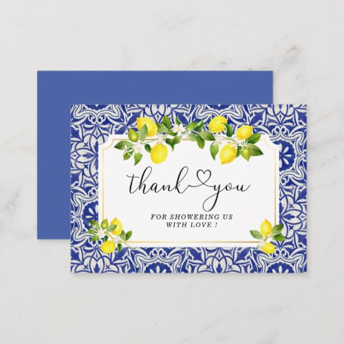 Lemon branch and blue mosaic thank you note card