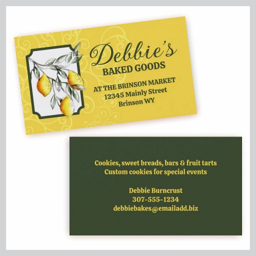 Customizable lemon branch chef catering business card