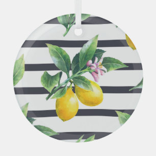 Lemon Branch: Citrus Watercolor Bliss Glass Ornament