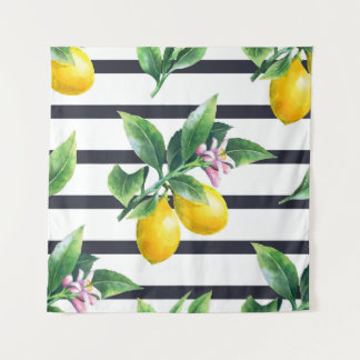 Lemon Branch: Citrus Watercolor Bliss Tapestry