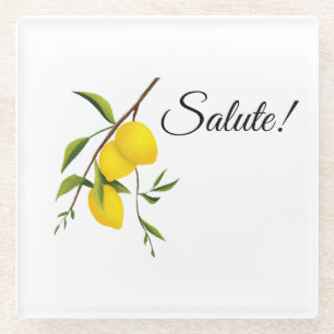 Lemon branch design with Salute! Glass Coaster