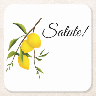 Lemon branch design with Salute! Square Paper Coaster