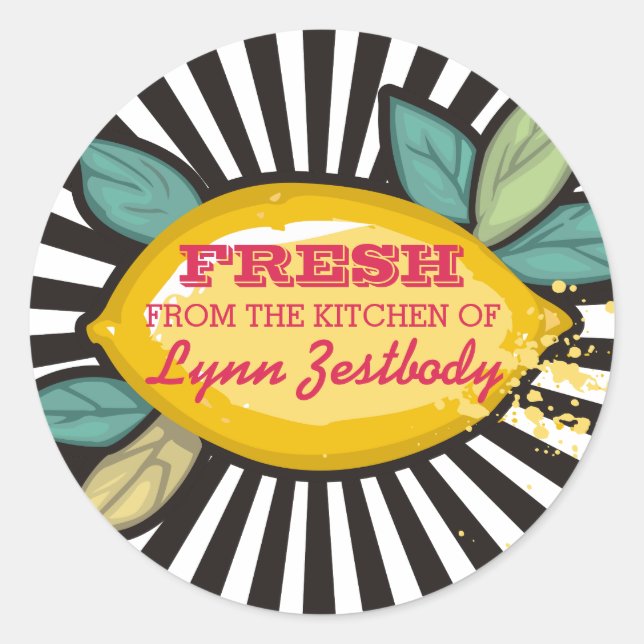 Lemon branch groovy rays chef catering bakery classic round sticker (Front)