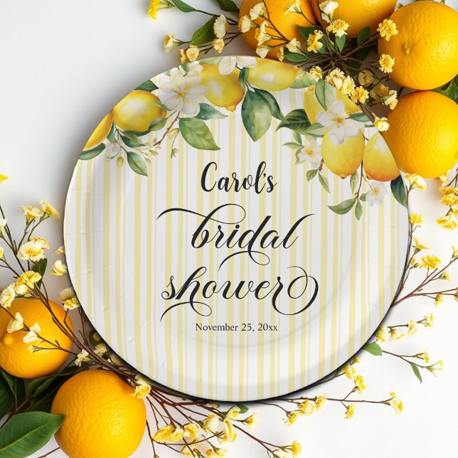 Lemon Branch Mediterranean Summer Bridal Shower Paper Plates (Creator Uploaded)