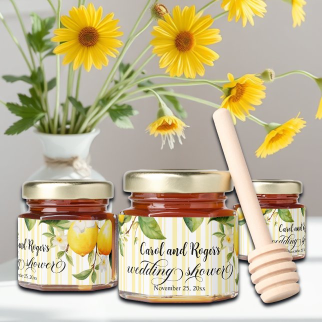 Lemon Branch Mediterranean Summer Wedding Shower Honey Jar Favors (Creator Uploaded)