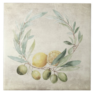 Lemon Branch Olive Wreath Mediterrean Rustic Ceramic Tile