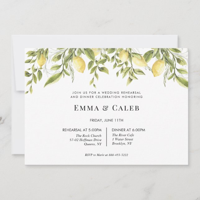 Lemon Branch Rehearsal Dinner Invitation (Front)