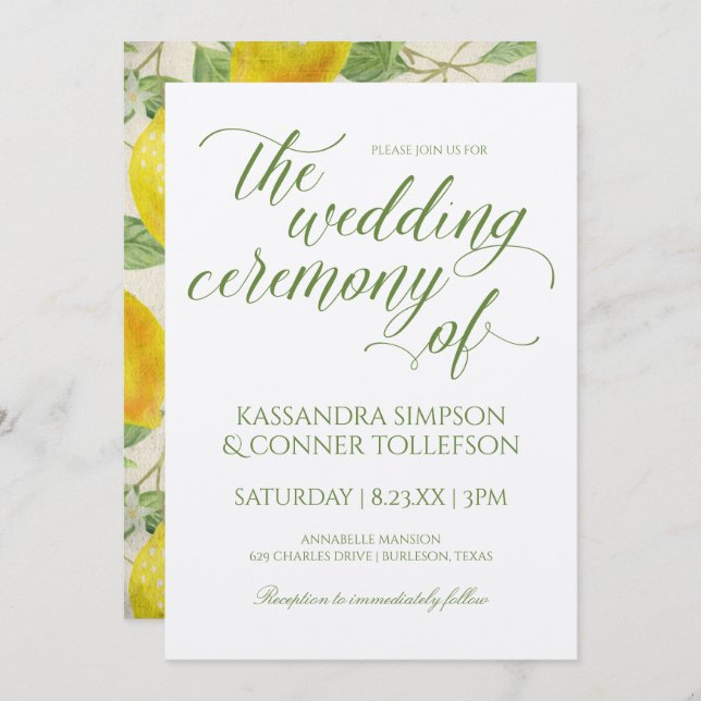 Lemon Branch Wedding Invitations | Vintage Yellow (Front/Back)