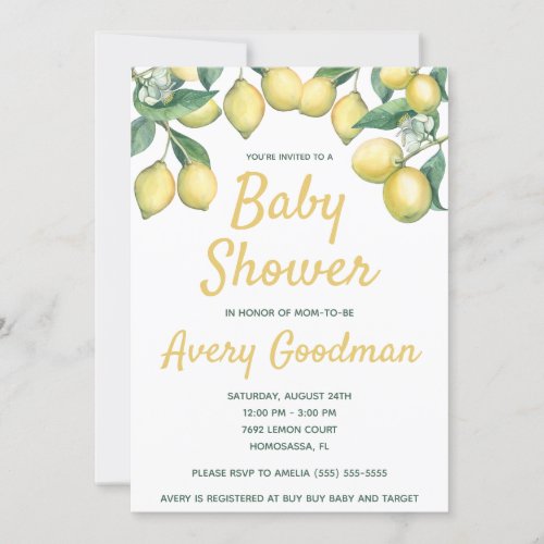 Lemon Branches Baby Shower Invitation