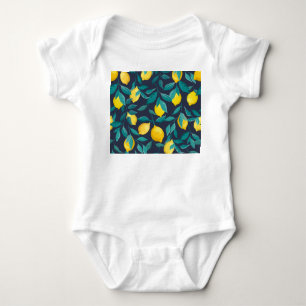 Lemon Branches: Blue Decorative Seamless Baby Bodysuit