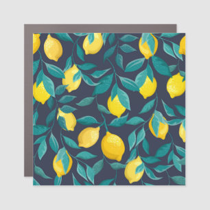 Lemon Branches: Blue Decorative Seamless Car Magnet