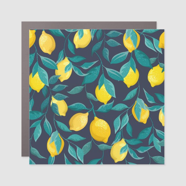 Lemon Branches: Blue Decorative Seamless Car Magnet (Front)