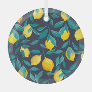Lemon Branches: Blue Decorative Seamless Glass Ornament