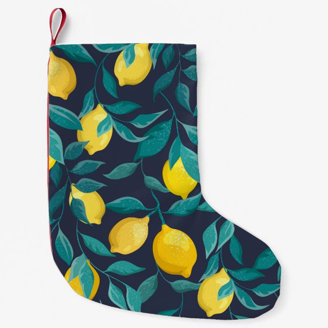 Lemon Branches: Blue Decorative Seamless Small Christmas Stocking (Front)