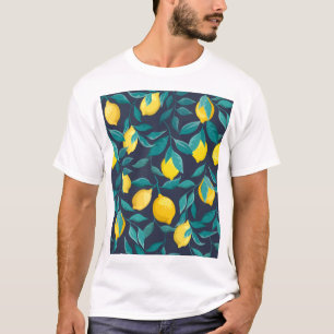 Lemon Branches: Blue Decorative Seamless T-Shirt