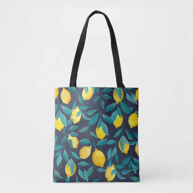 Lemon Branches: Blue Decorative Seamless Tote Bag (Front)