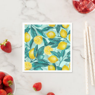 Lemon branches in blue and yellow napkins