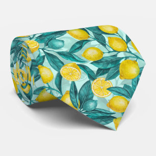 Lemon branches in blue and yellow neck tie