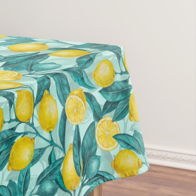 Lemon branches in blue and yellow tablecloth (In Situ)