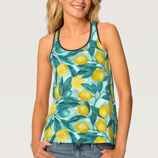 Lemon branches in blue and yellow tank top (Front)