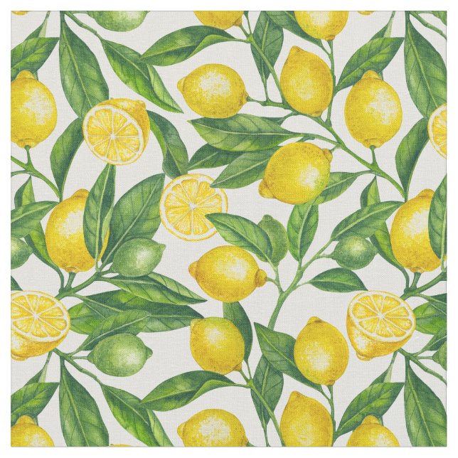Lemon branches in green and yellow fabric (Close Up)