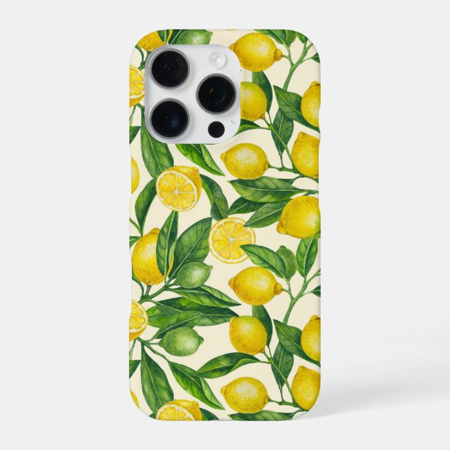 Lemon branches in green and yellow iPhone case (Back)
