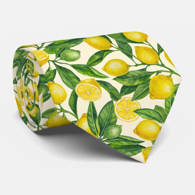 Lemon branches in green and yellow neck tie (Rolled)
