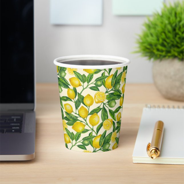 Lemon branches in green and yellow paper cups (Insitu)