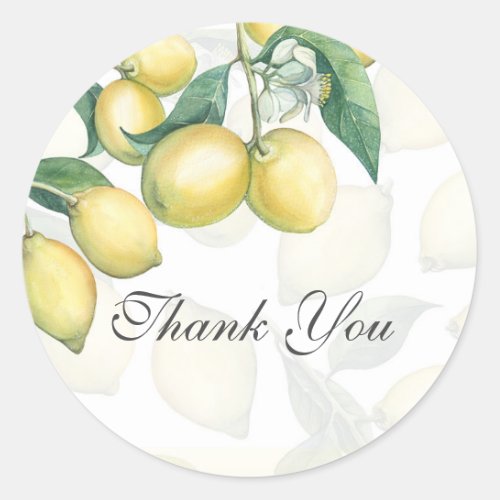 Lemon Branches White  Yellow Country Rustic Favor Classic Round Sticker