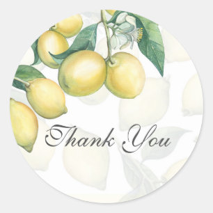 Lemon Branches White & Yellow Country Rustic Favor Classic Round Sticker