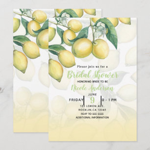 Lemon Branches White & Yellow Country Rustic Invitation