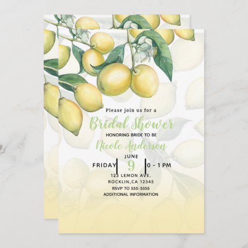 Lemon Branches White  Yellow Country Rustic Invitation