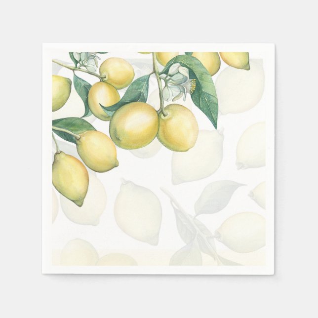 Lemon Branches White & Yellow Country Rustic Party Napkins (Front)