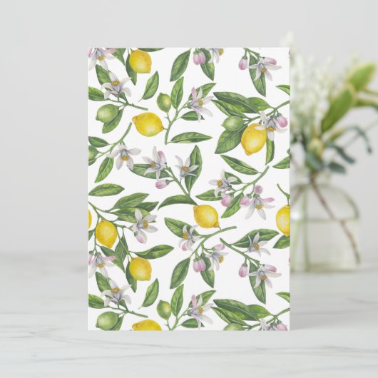 Lemon branches with blossoms and fruit on white (Standing Front)