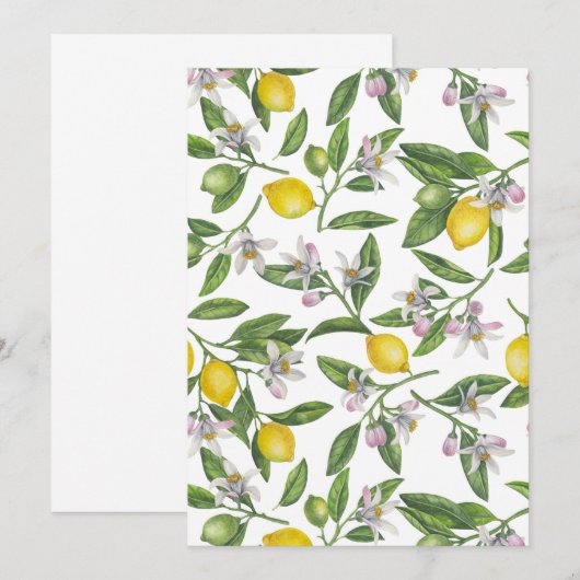 Lemon branches with blossoms and fruit on white (Front/Back)