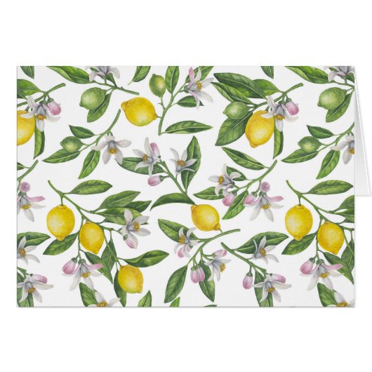 Lemon branches with blossoms and fruit on white (Front Horizontal)