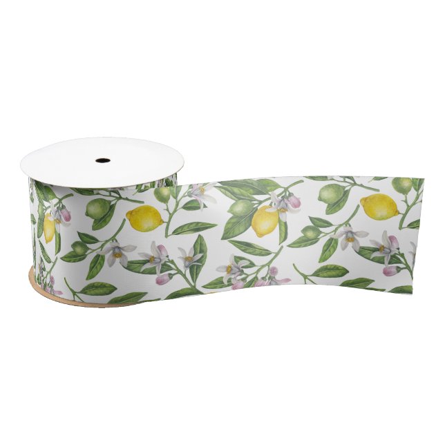 Lemon branches with blossoms and fruit on white satin ribbon (Spool)
