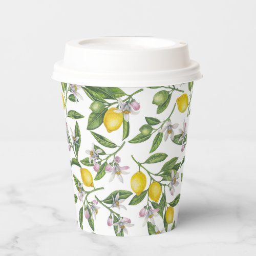 Lemon branches with blossoms and fruit paper cups