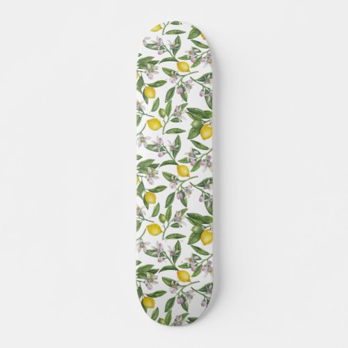 Lemon branches with blossoms and fruit skateboard