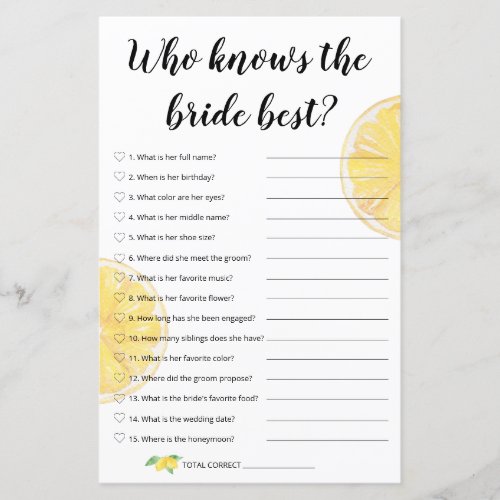 Lemon Bridal Game _ Who Know The Bride Best