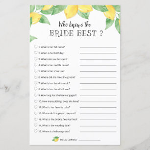 Lemon Bridal Game - Who Know The Bride Best